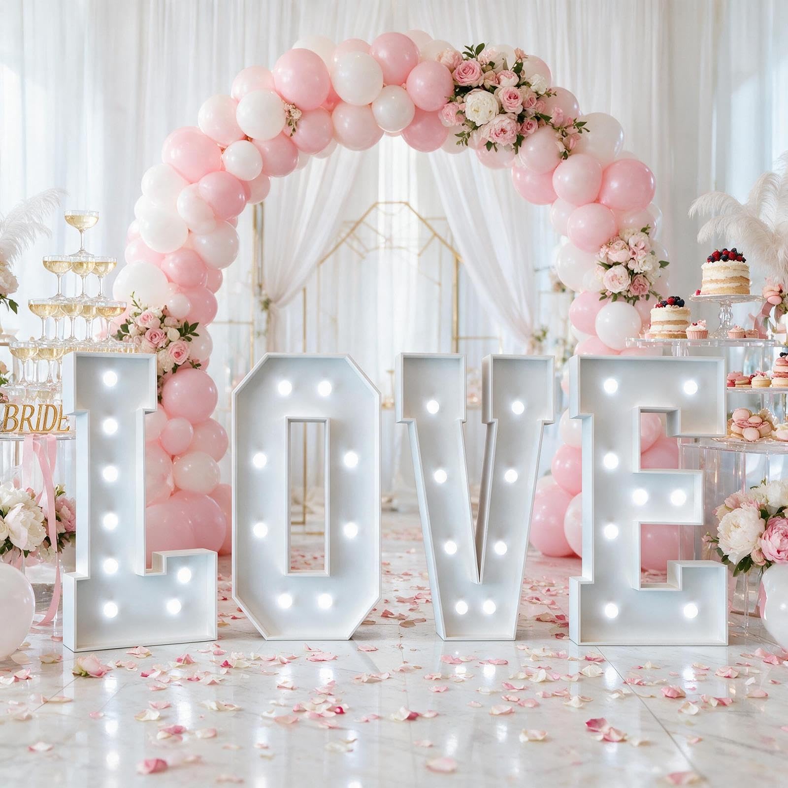 Große Leuchtbuchstaben LOVE Marquee Romantische Hochzeitsdeko | Schaumplatte Vorgecutt, Leichter Aufbau, Kabellos, Leicht, Mehrfach Verwendbar, Verlobung & Jubiläum(Cool white,120cm)