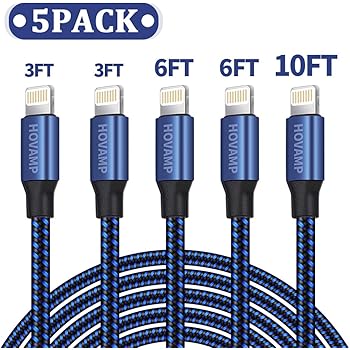 HOVAMP MFi Certified 5Pack[3-3-6-6-10 ft] Nylon Braided Cell-Phone Charging Cable USB Fast Charging & Syncing Long Cord,iPhone Charger Compatible iPhone XS/Max/XR/X/8/8P/7/7P/6/iPad/iPod