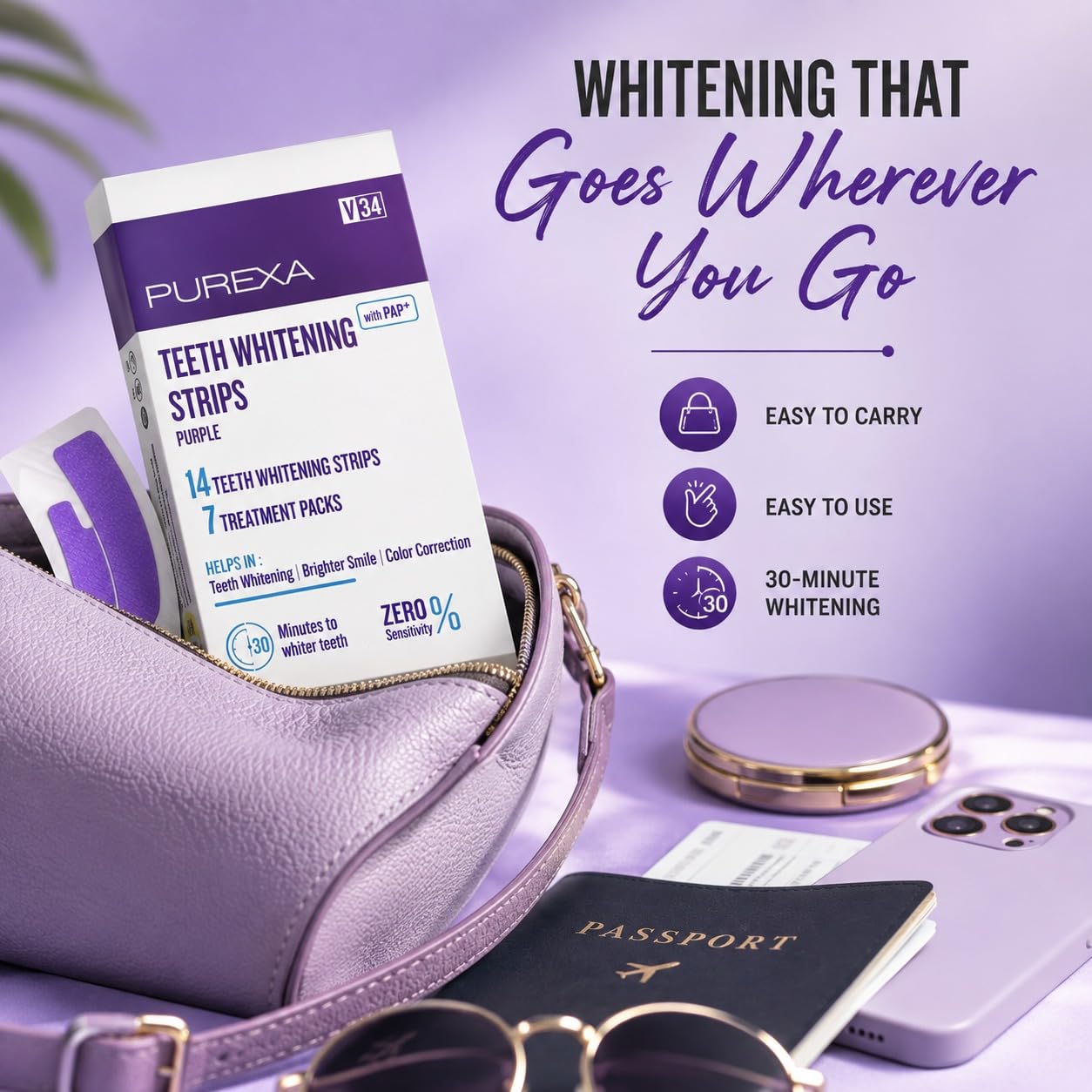 Purexa V34 Teeth Whitening Strips with PAP+ (Pack of 1) – 7 Strips for 14 Applications | Enamel-Safe & Sensitivity-Friendly | Removes Tea, Coffee & Smoking Stains | Suitable for Men & Women 3