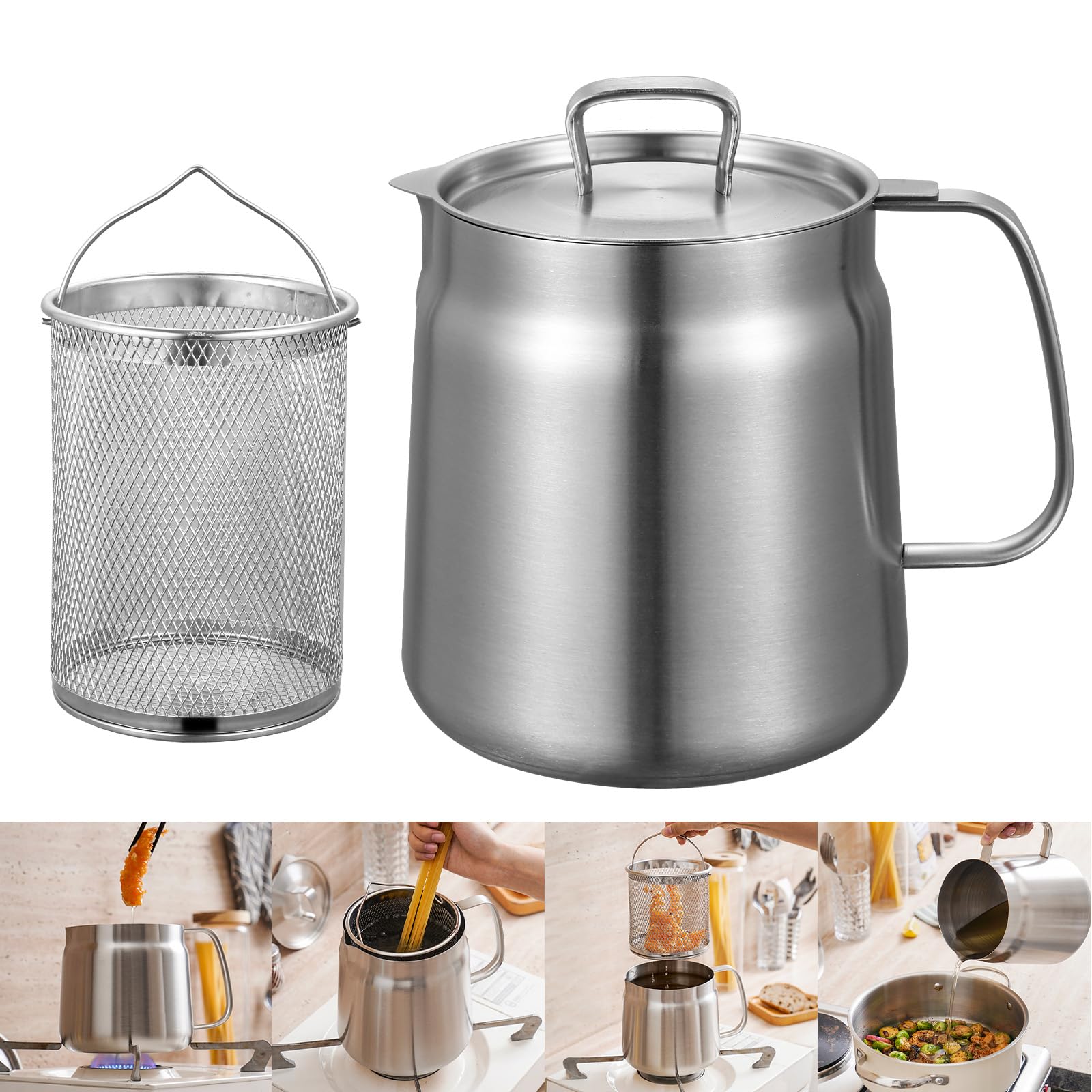 NZZVNZ Filtre à Huile Inox 2L: Stockage Hygiénique Anti-Poussière