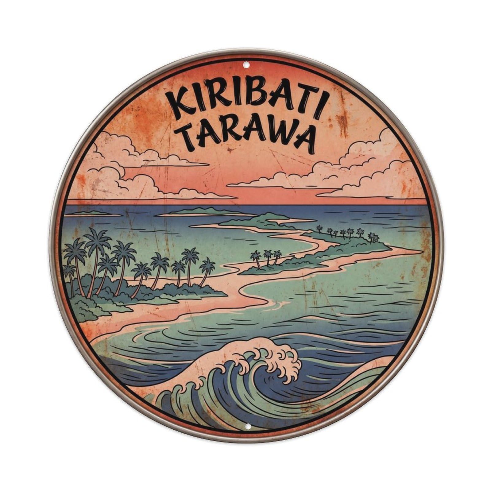 Kiribati Tarawa Coral Atoll Ink Illustration Metal Tin Sign