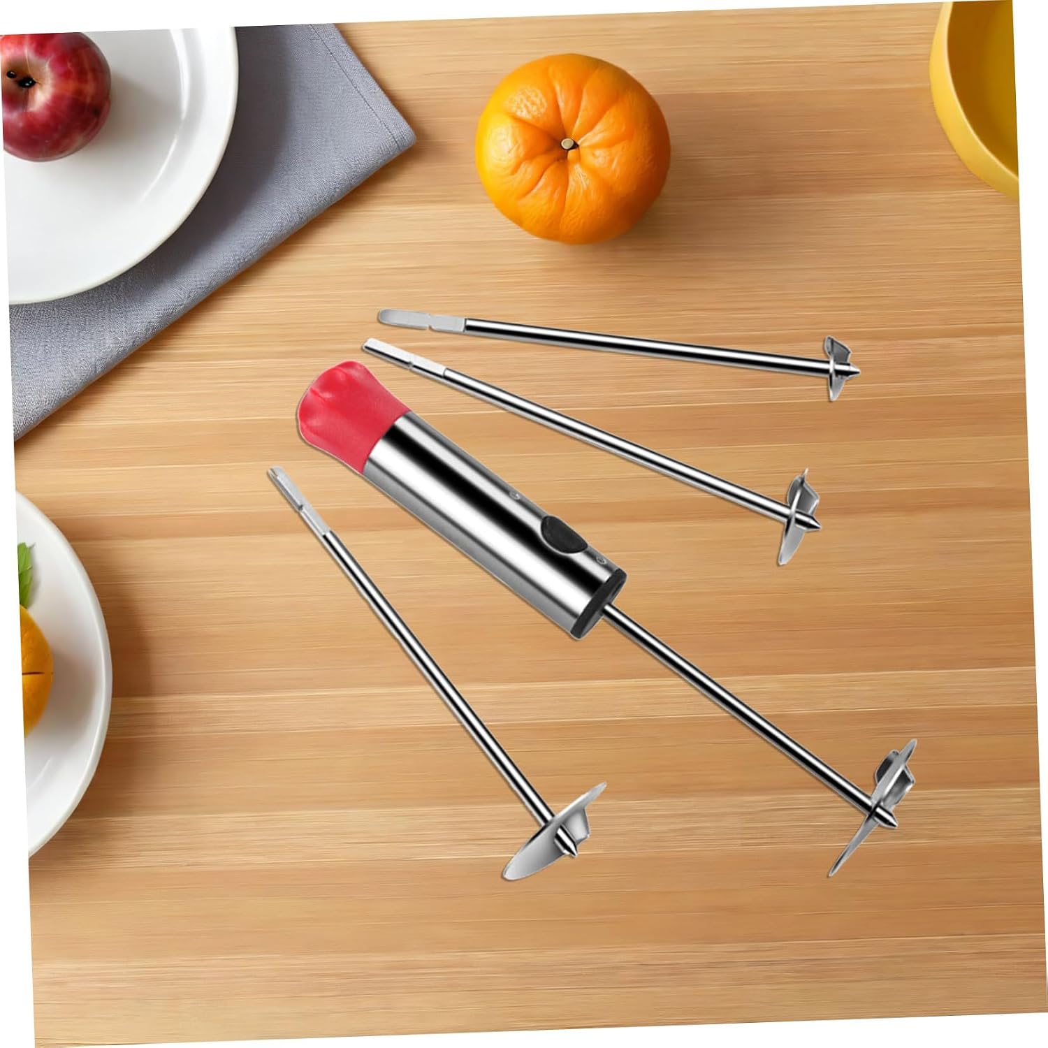 Stainless Steel Cherry Pitter and Vegetable Corer Tool Set, Fruit Coring Remover with Drill Design for Salad, ’ Food Prep, and Home Kitchen Use, Red Handle