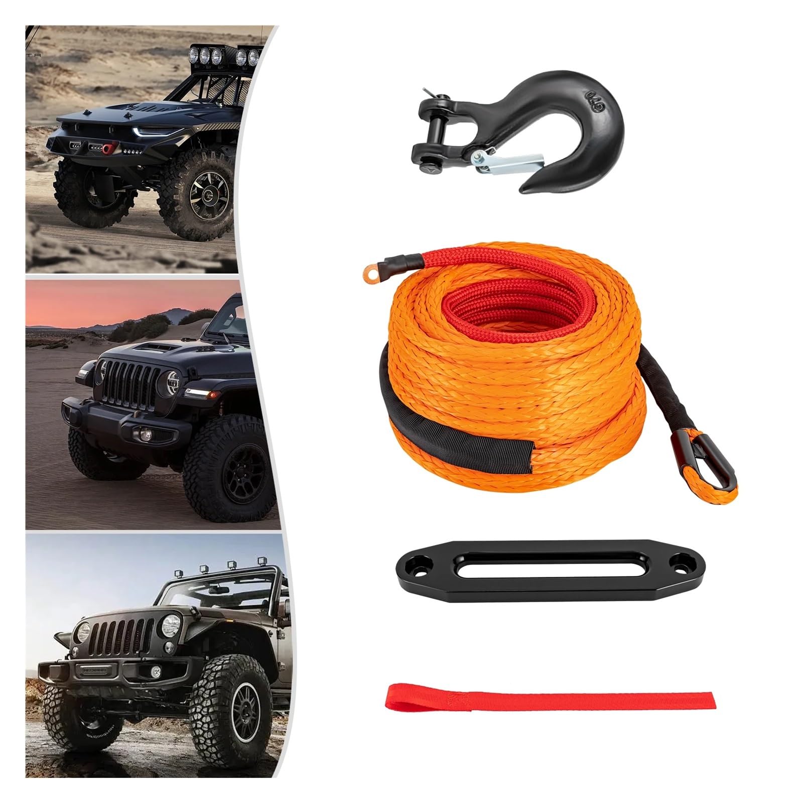 Wciągarka Ręczna, 23809 funtów, 28 m, lina syntetyczna do wyciągarek, hak do wyciągarek, prowadnice do pojazdów terenowych 4WD, ATV, UTV, SUV, pomarańczowy