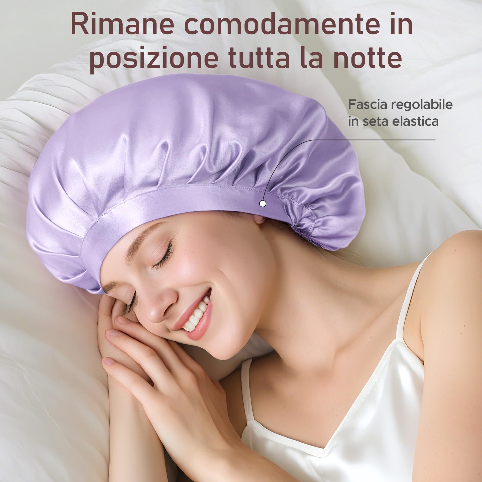 LitBear 22 Momme - Cuffia in Seta per Dormire, 100% Seta di gelso, 100% Silk Bonnet con Fascia Elastica, Traspirante e Regolabile per Capelli Ricci, Colore: Rosa., 61