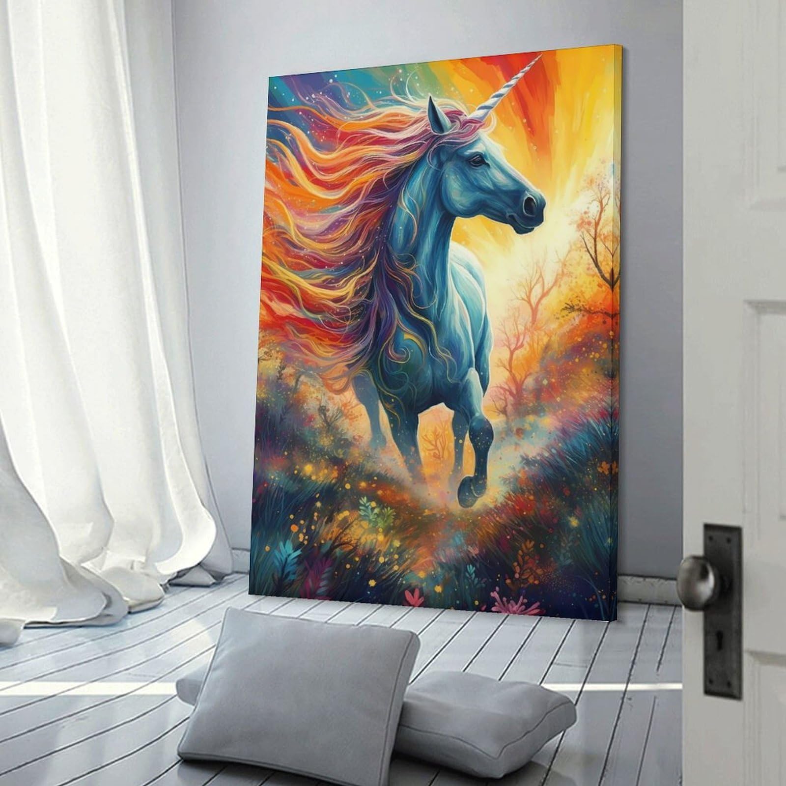 Junmoney Canvas Wall Decor Unicorn Horse Fantasy, 12x18inch(30x45cm), for Living Room, Bedroom, Office Or Hallway, Decorative Artwork with Broad Appeal