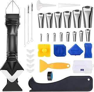 Caulking Tool Kit,34Pcs Silicone Caulking Tools (Stainless Steelhead) caulking Tool Set Silicone Sealant Finishing Tool Caulk Nozzle Applicator, Great Tools for Kitchen Bathroom Window Sink Joint