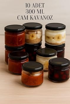 10 Adet 300 ml Metal Siyah Konserve Kapakl  Magnolya ve G da Saklama 300 cc  effaf Cam Kavanoz