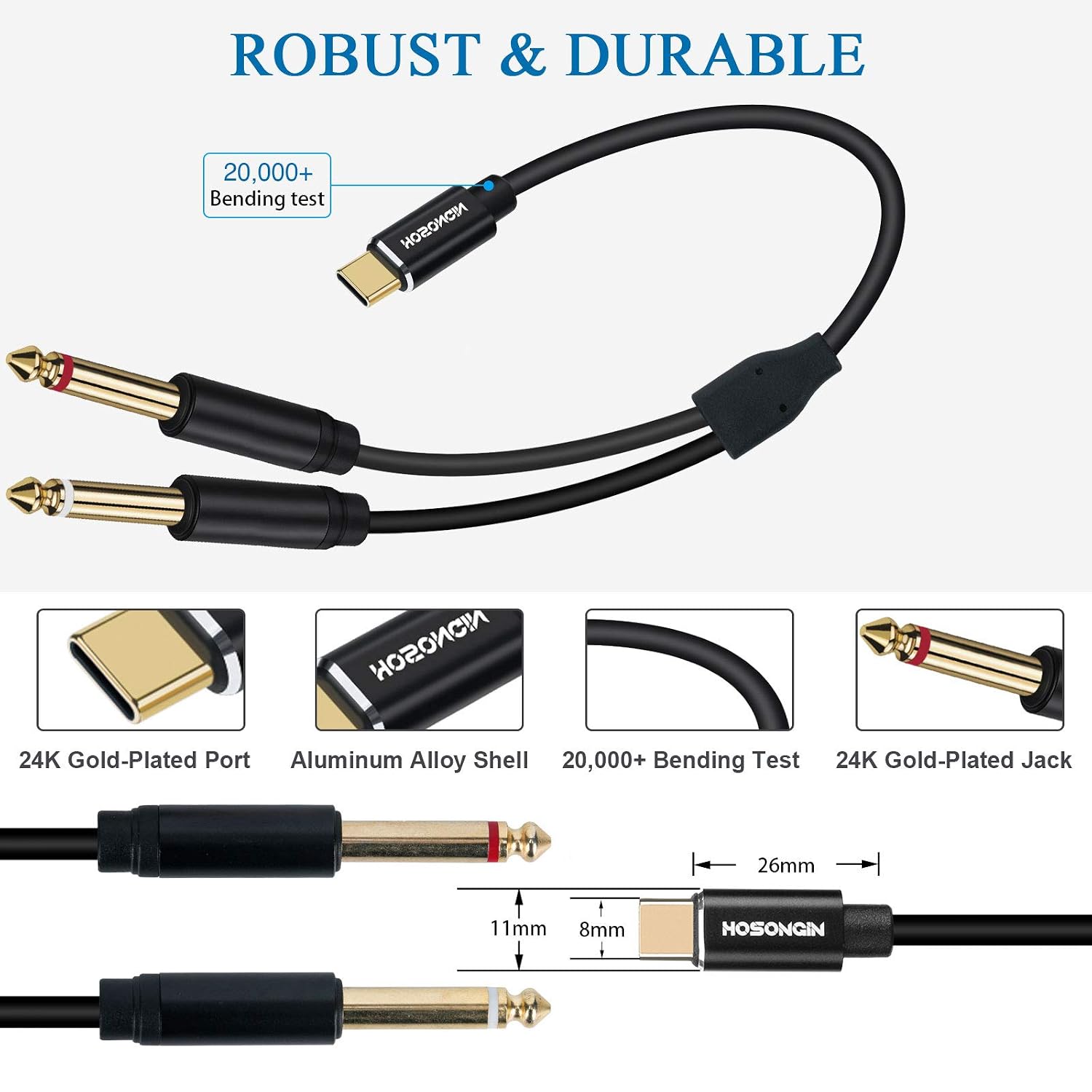 HOSONGIN USB C to 1/4 inch Audio Cable, 6.35mm Audio Jack to USB C, 6 Feet image 5