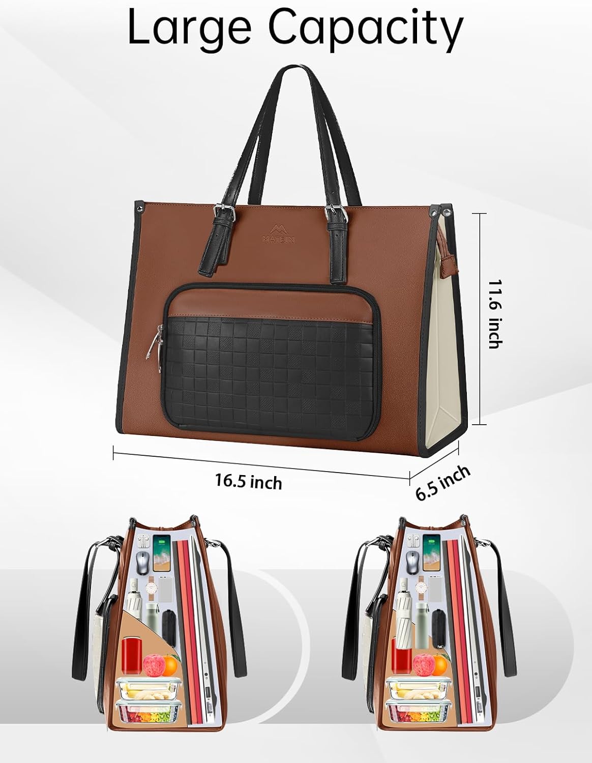 MATEIN Professional Laptop Tote with Leakproof Lunch Compartment, 15.6 Inch Commuter-chic Briefcase, Large Office Accessories Tote, Multi-functional Shoulder Bag for Teacher, Hospital Work & Commute