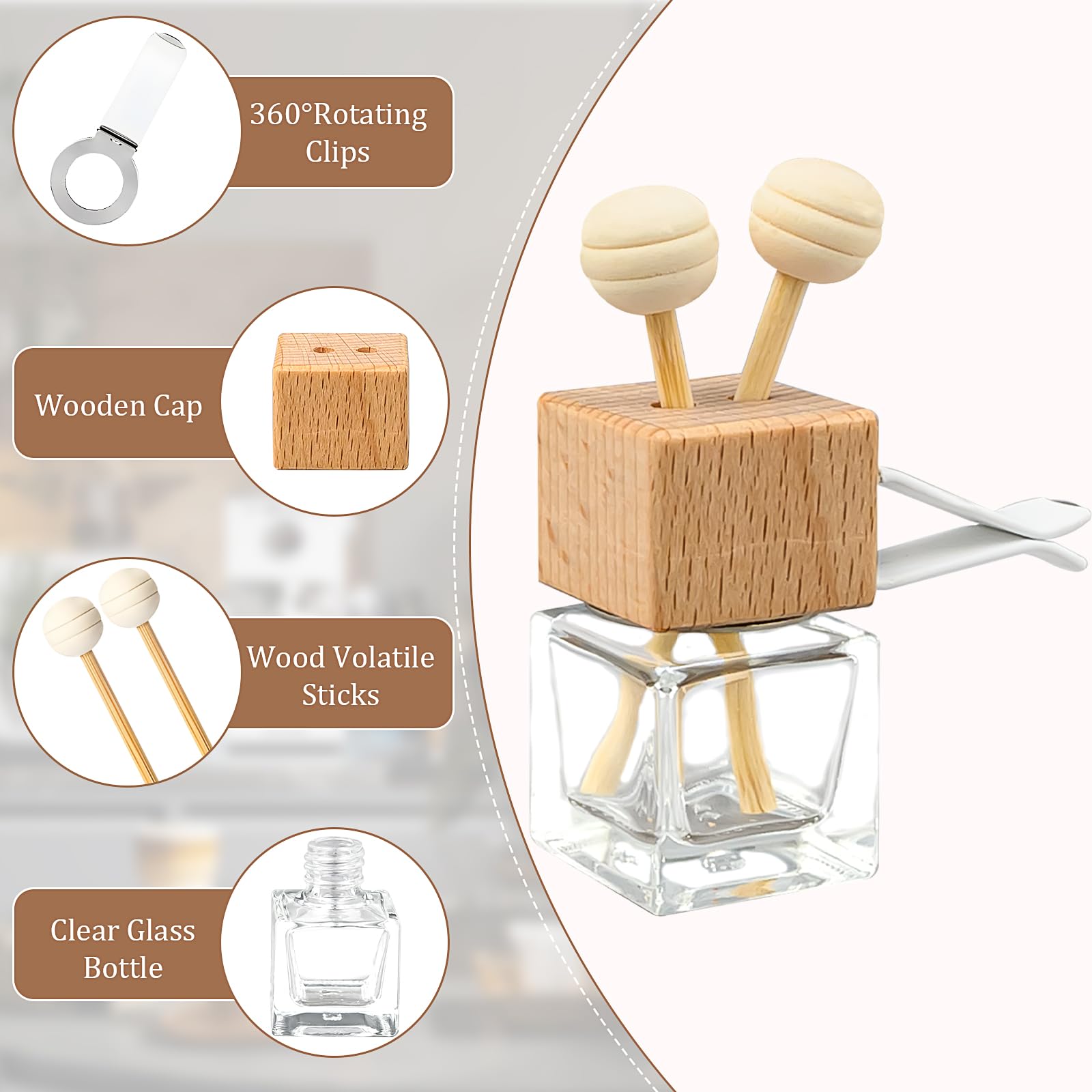 Luxshiny 5pièces Diffuseur Huile Pour Voiture Flacons à