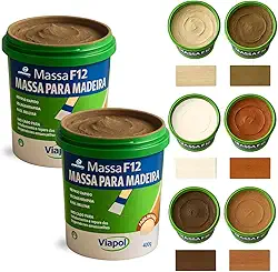 KIT 2 Massa F12 De Calafetar E Correção Madeira 400g - Cores (SUCUPIRA)