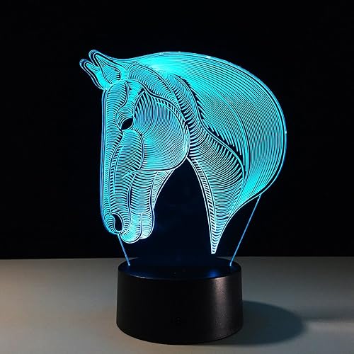 Miniatura 5 de Tiscen Luz nocturna de ilusión 3D, lámparas LED de escritorio de plástico, luces nocturnas de caballo, iluminación de carga USB de 7 colores,