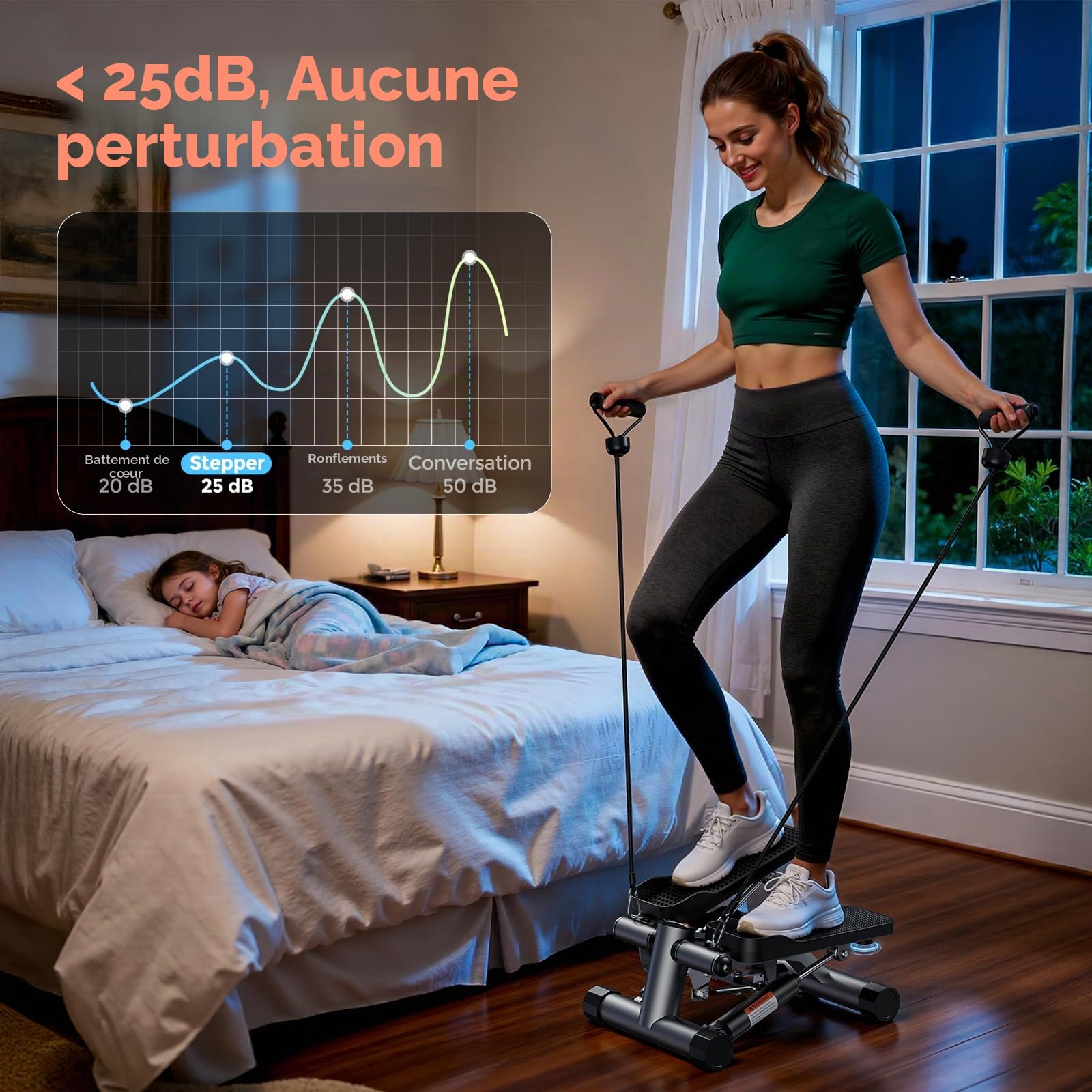 Sportsroyals Stepper d'escalier pour Exercices - Torsadé avec Bandes de résistance et capacité de Poids de 150 kg