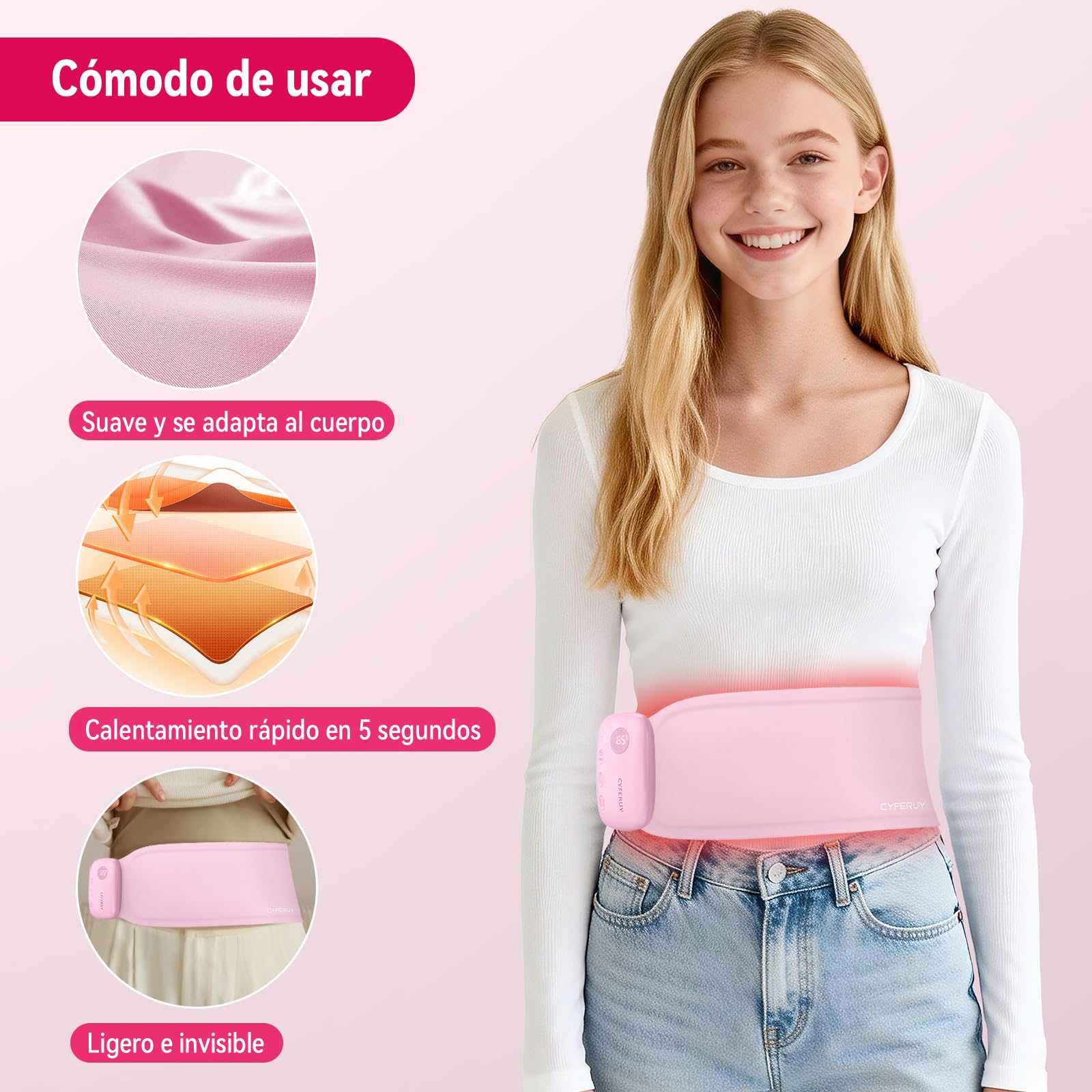 Almohadilla térmica para aliviar el dolor menstrual, recargable, portátil, de 5000 mAh, con área de calentamiento suave de 400 cm², ideal para aliviar el dolor menstrual. Regalos para mujeres