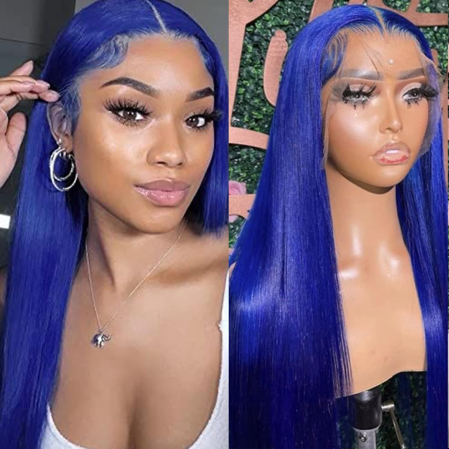 Missyvan Blue Lace Front Wig Synthetic Long Straight Royal Blue Color Hair Wig Glueless Lace Wig Light Yaki Straight Wigs 32 Inches