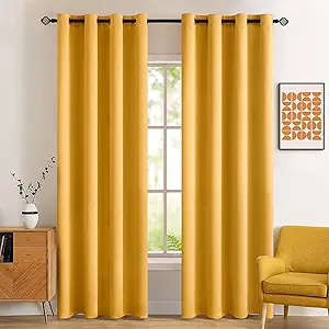 MIULEE Room Darkening Curtains Thermal Insulated Drapes Solid Window Treatment Set Grommet Top Light Blocking Blackout Curtain for Living Room/Bedroom 2 Panels 52 x 84 inch Length Yellow