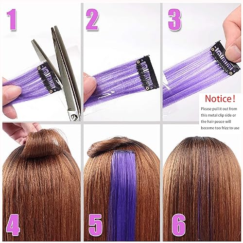 Miniatura 2 de Pinzas de extensión de cabello, 13 piezas en 13 colores mezclados, 20 pulgadas, pelo lacio de fibra sintética para fiesta