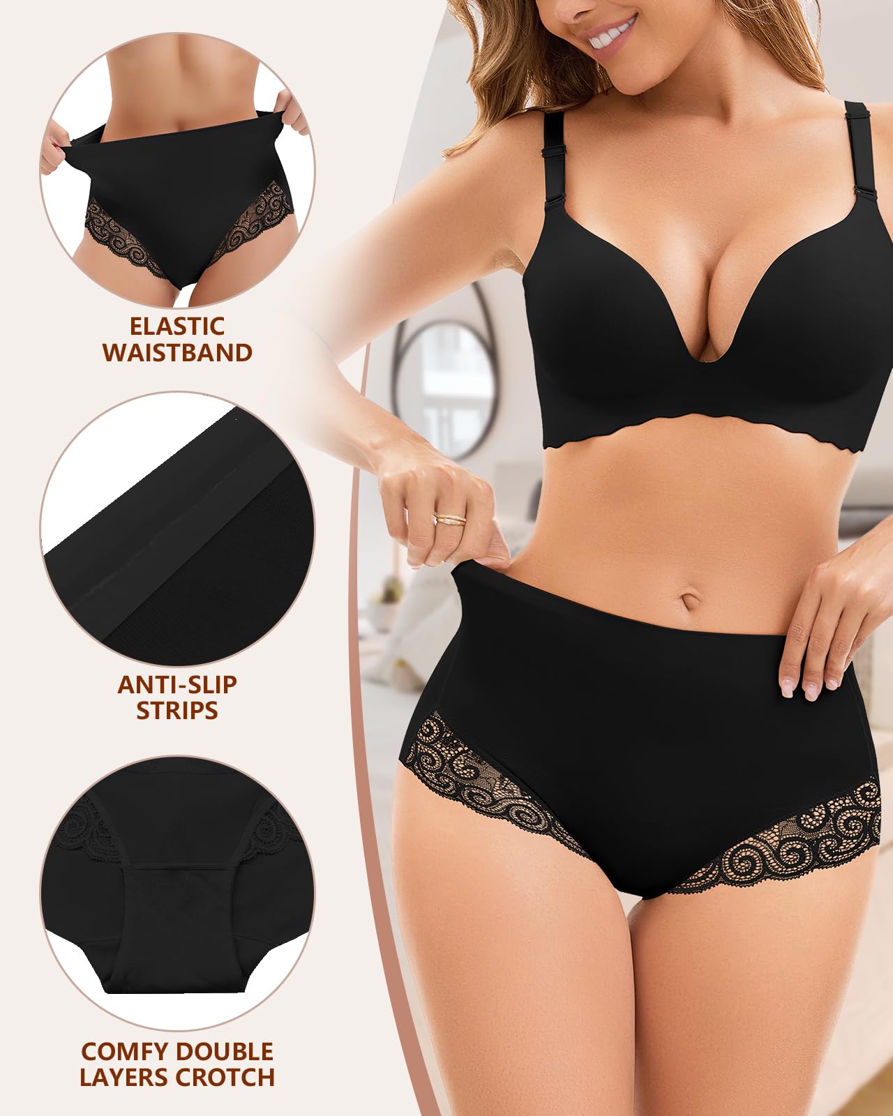 WOWENY Shapewear Damen Miederhose Bauchweg Mit Spitze Figurformender Body Shaper Miederslip Unterwäsche für Damen
