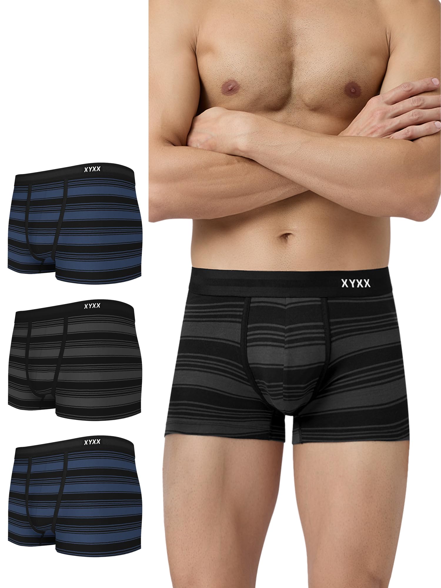 xyxx Men's Streax Super Combed Cotton Regular Fit Striped Trunks with No Marks Waistband-picture-11