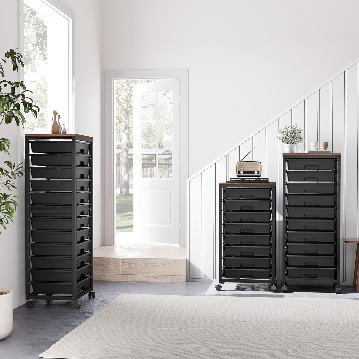 Rolling Cart with Drawers,12 Drawer Rolling Cart,Rolling storage cart with drawers,Black Rolling Drawer Cart,Teacher Rolling Cart for Classroom Storage,Craft Cart with Wooden Tabletop