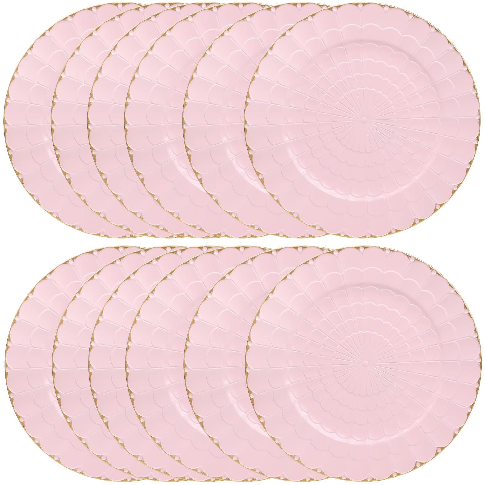 Omuriko Pink Chargers Plates Set of 12, Plastic Decorative Charge Plates for Dinner, Table Setting, Holiday, Thanksgivng, Christmas