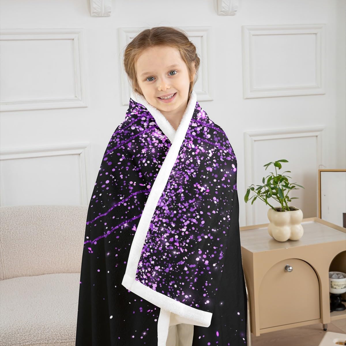 Skate Shoes Throw Blanket Ice Skating Game Fleece Blanket, Extreme Sport Bed Blanket for Kids Teens Girls Glitter Purple Flannel Blanket, Twin Size (60 x 80 Inches)