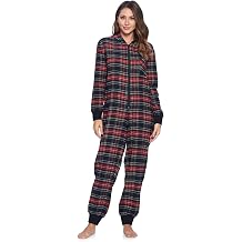 Ashford & Brooks Womens Flannel Hooded One Piece Pajama Union Jumpsuit