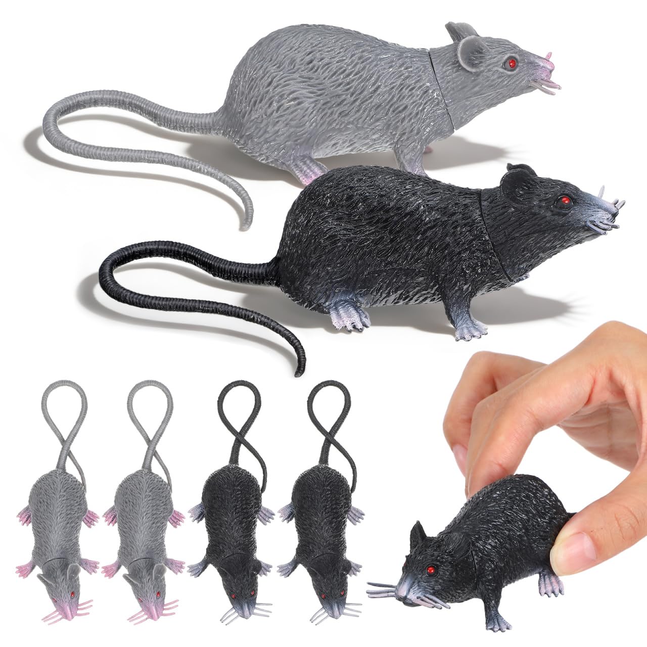 HANABASS 10 Plastic Rat Figures, Realistic Fake Mice for Halloween