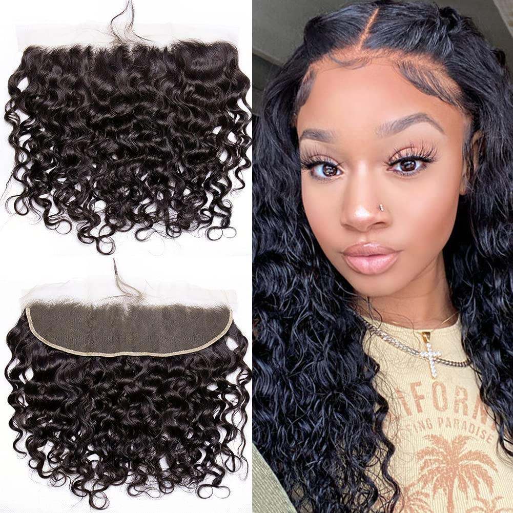 13x4 Ear to Ear Loose Wave Lace Frontal Remy Human Hair Free Part Swiss Lace Frontal With Baby Hair Natural Color 14 inch