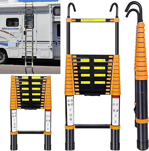 Escalera telescópica de aluminio plegable de 12.5 pies con gancho, escalera plegable multiusos, capacidad de carga de 330 libras, para el hogar,