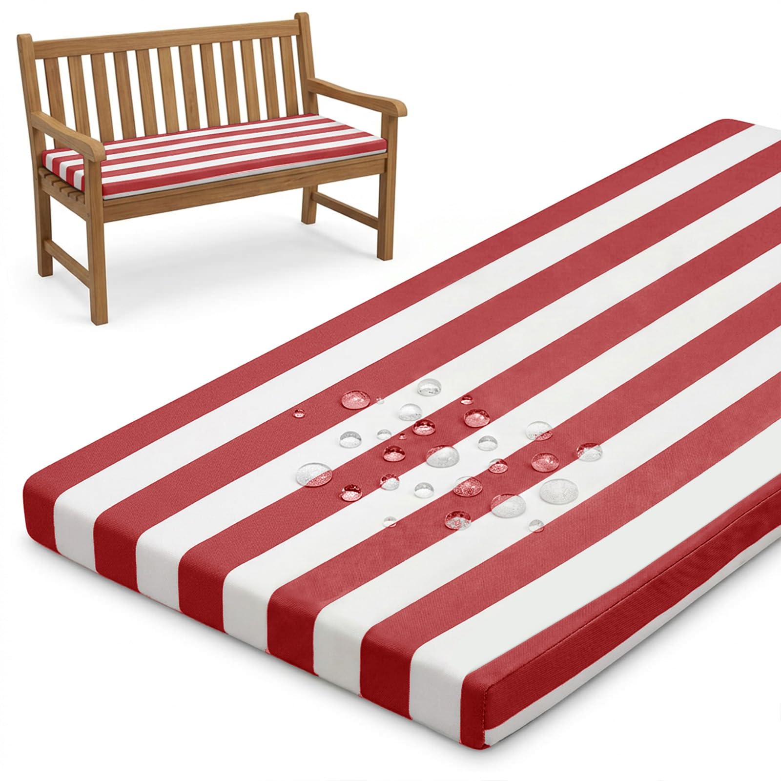 PTKG Outdoor Cushions Extra Thick 5 cm Garden Seat Cushions 2/3/4 Seater Replacement Cushions for Outdoor Furniture Non-Slip Washable Bench Cushions Cover for Patio, Lawn, Garden,Rot,155x55x5cm
