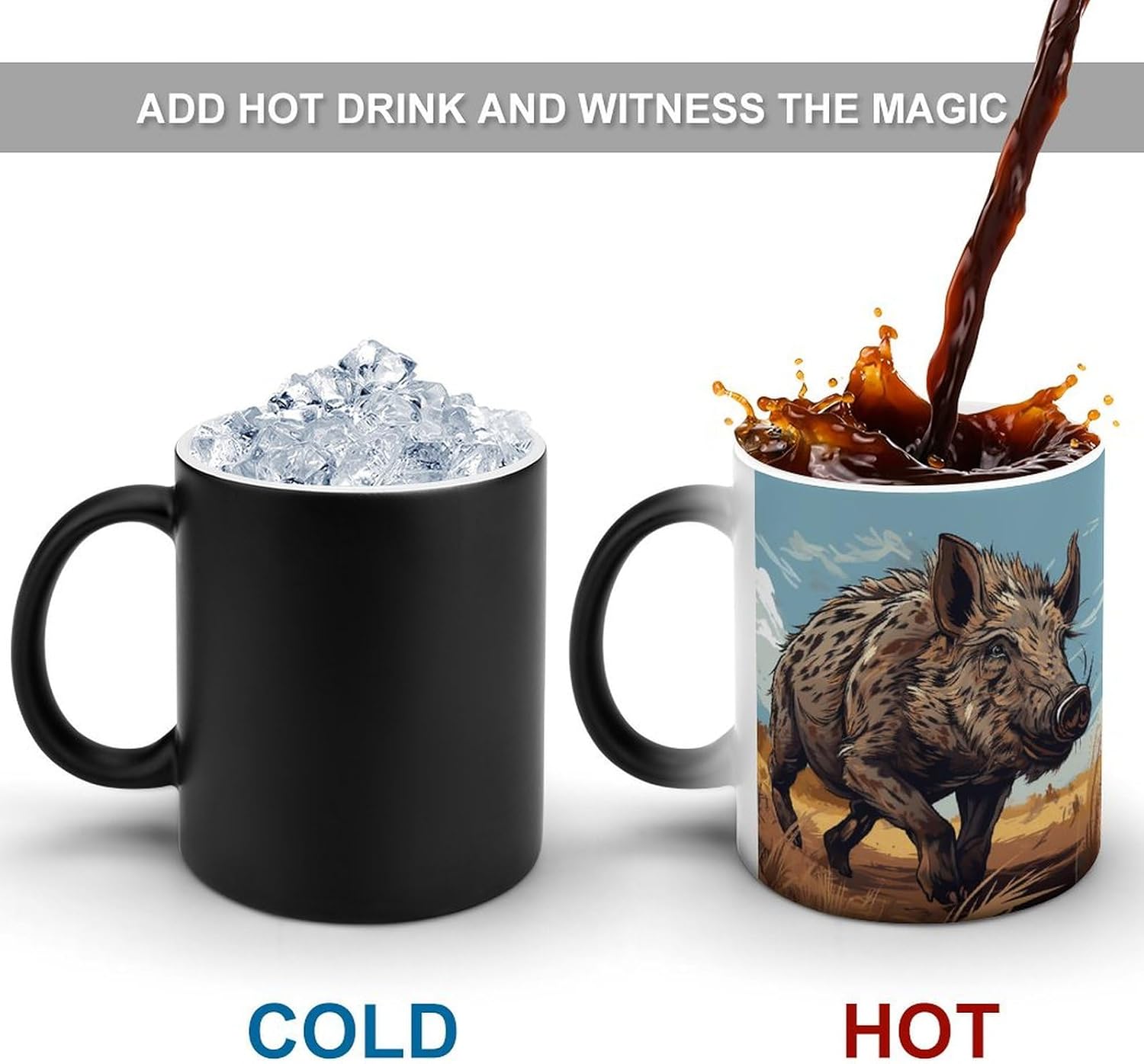 Color Changing Cups,Cartoon Wild Boar Printed 11 Oz Ceramic Cups for Birthday Men Women