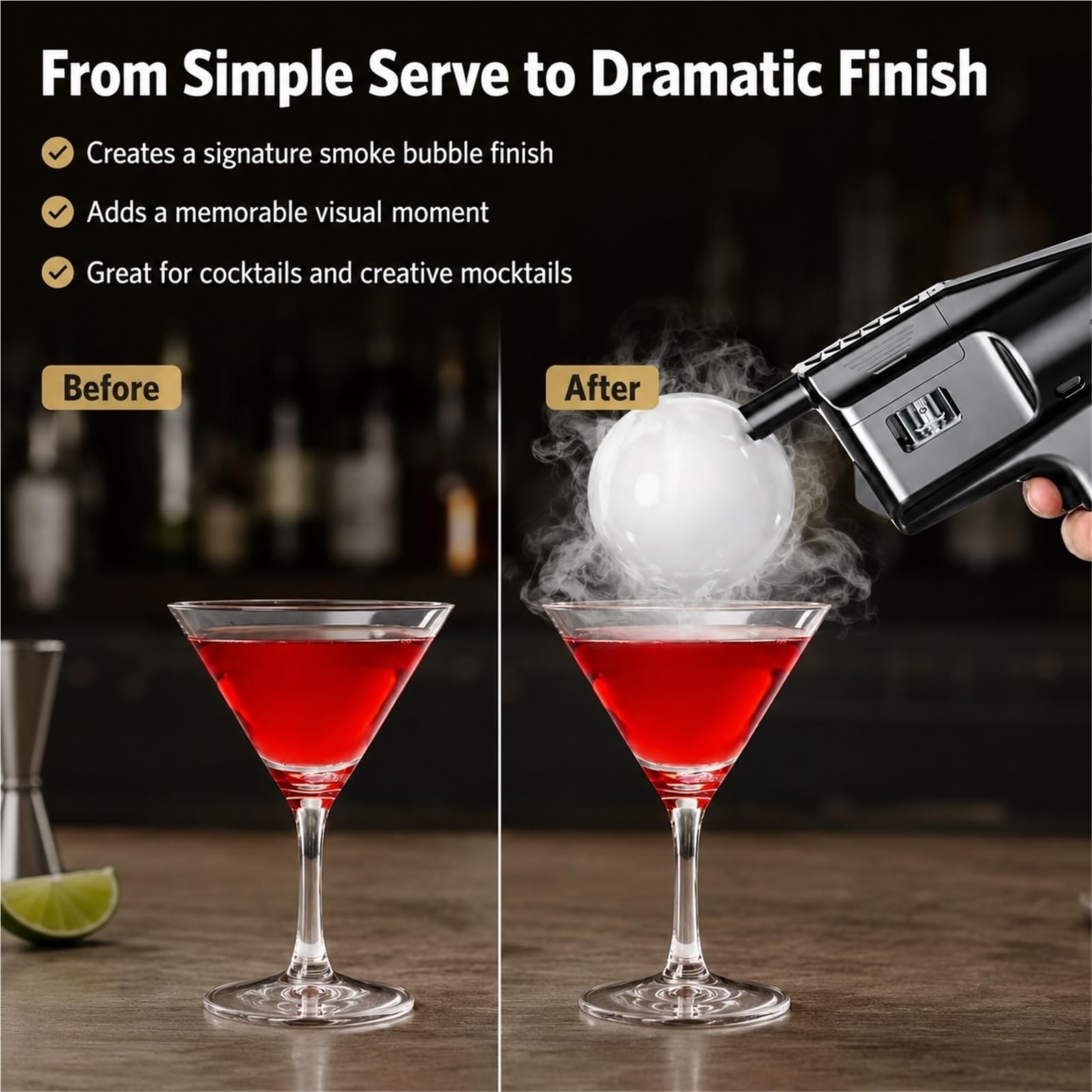 Ahumador de Cócteles Eléctrico Pistola de Burbujas de Humo Comestibles Kit para Bebidas y Comida Herramienta Profesional de Barman y Cocina para Gin Tonic y BBQ