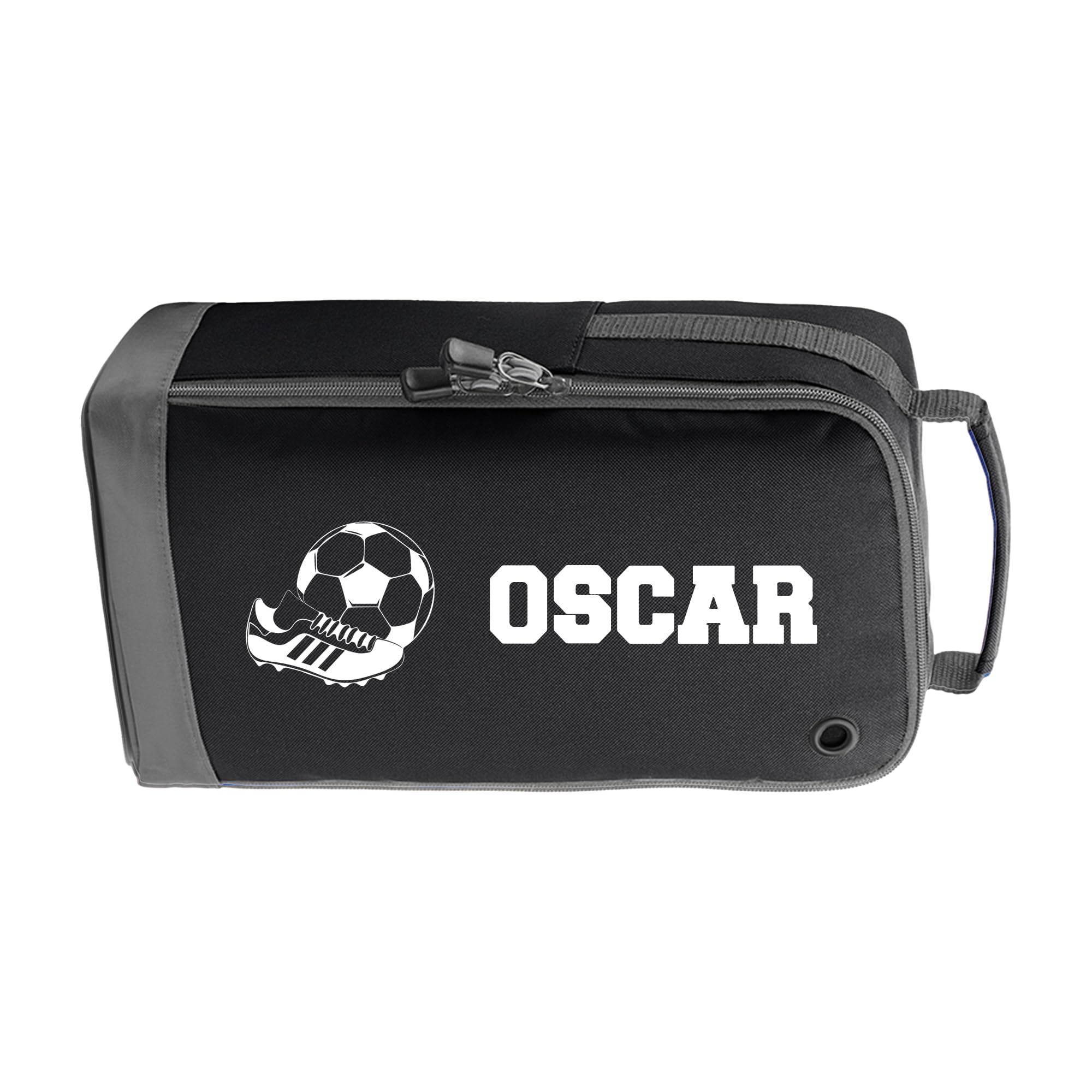 Personalised Kids Boot Bag with Custom Name - Football Boot 2 Design - Black Shoe Bag for PE & School — image 1