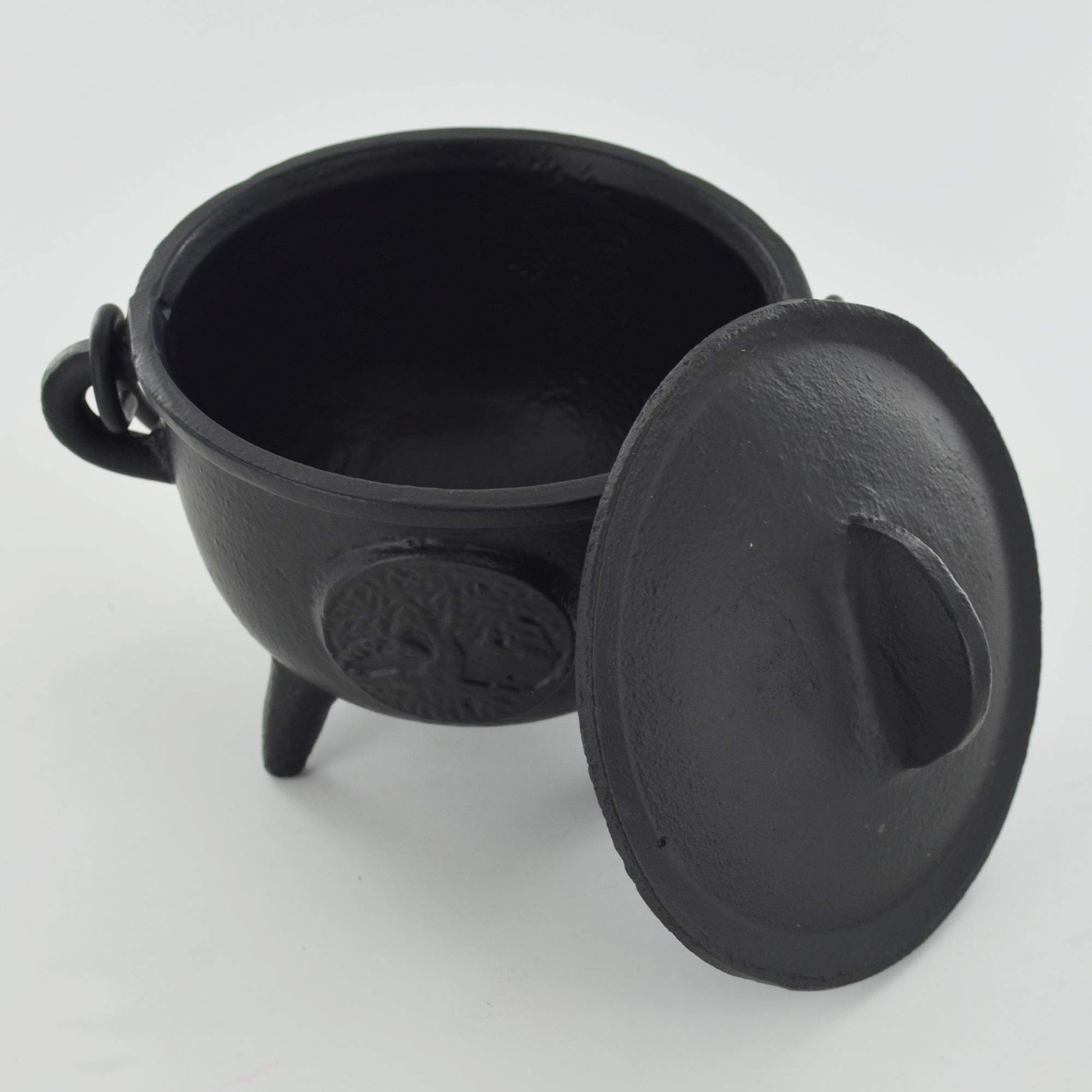 Caldero de hierro fundido, árbol de la vida, bruja mediana y accesorio mágico para pociones Wicca, regalo de neopaganismo, 12,5 cm de alto