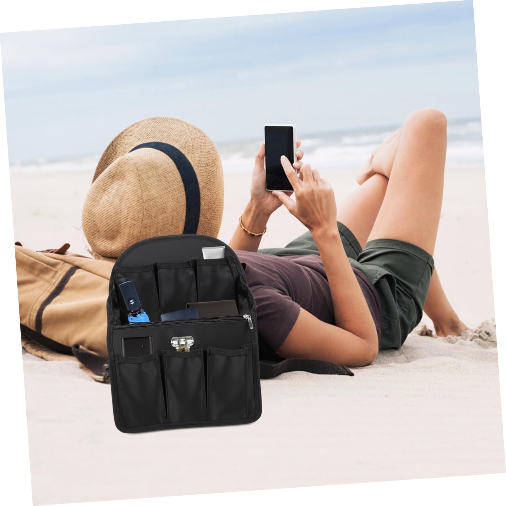 Organizador Interior para Mochila Negro de Nailon Plegable | 1 Pieza, Multibolsillos y Múltiples Compartimentos, Ligero para Viaje, Inserto Interior para Mochila