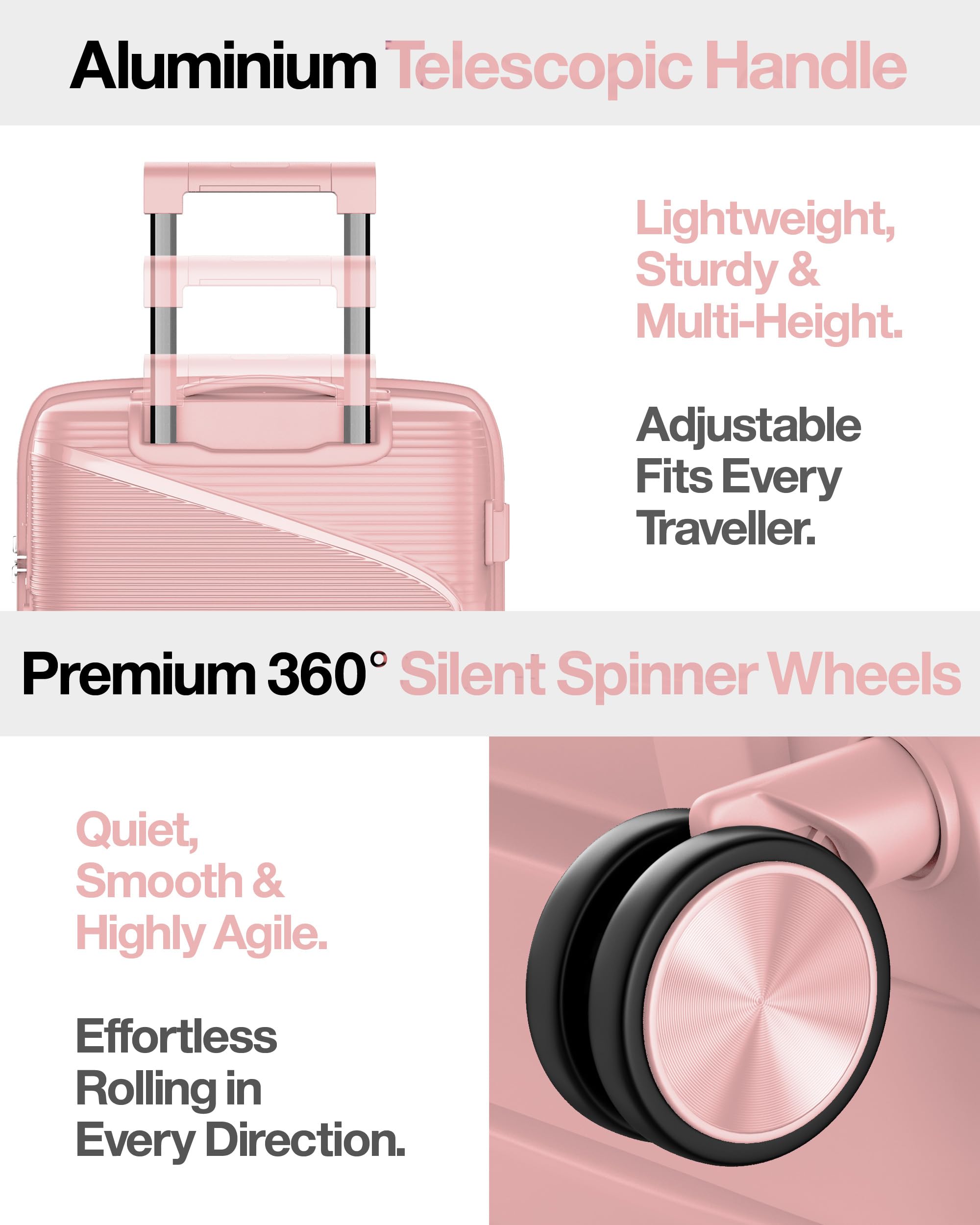 Valigetta rigida leggera da viaggio e set di valigie: trolley con serratura TSA, ruote doppie, manico telescopico in alluminio e doppia cerniera, beauty case, bagaglio a mano e bagaglio da lavoro