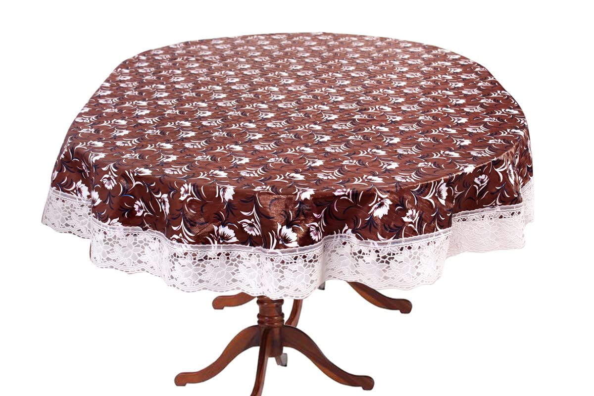 Stylista Waterproof 4 Seater Oval Dining Table Cover WxL 54x78 Inches with White Border lace Floral Pattern Dark Brown-picture-24
