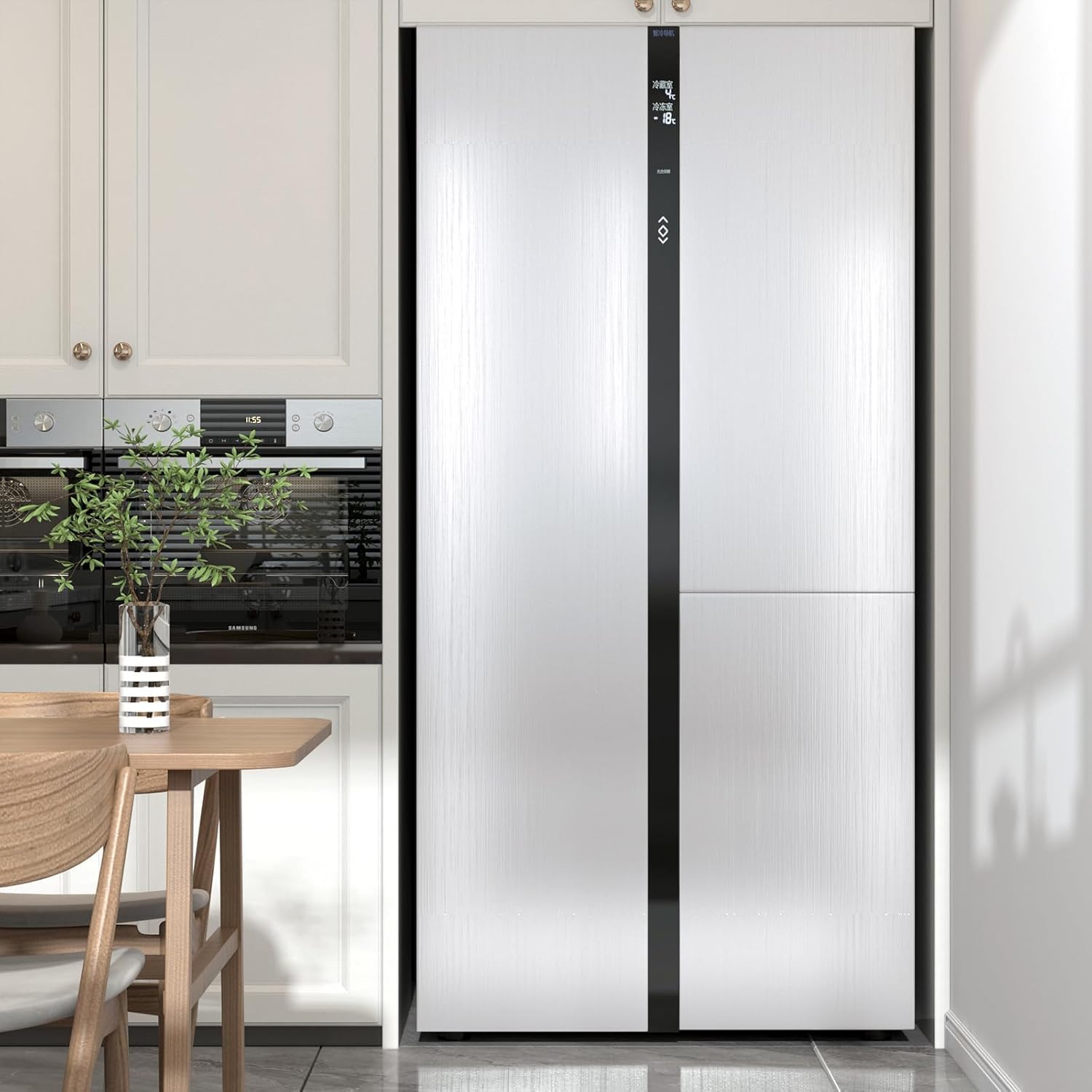 FunStick 40CM×6M Peel and Stick Wallpaper for Furniture Fridge Brushed White Stick on Wallpaper for Bedroom Bathroom Kitchen Walls Waterproof Metallic Effect White Vinyl Wrap for Kitchen Worktop Table - Image 3