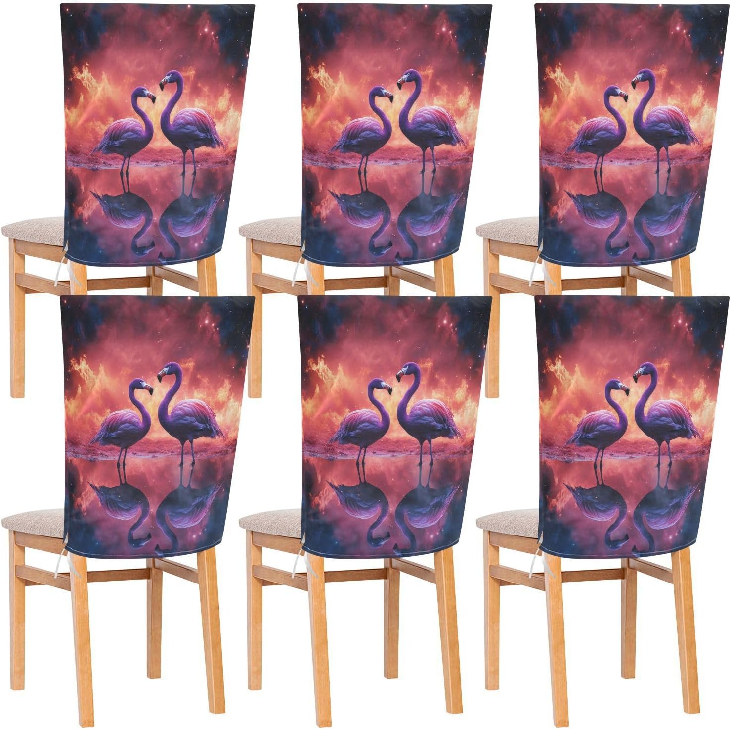 ALAZA Vintage Flamingos Chair Back Cover Set of 6, Washable Reusable Removable Chair Slipcovers Decorative Chair Cover for Home Kitchen Wedding Party