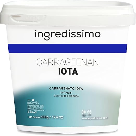 INGREDISSIMO Carragenato Iota, 500 g, Gel Blando, Textura de Carragenato Puro, Polvo Gelificante y Espesante, Producto Vegano y sin Gluten, Color Beige, sin Sabor y sin Olor, para Recetas