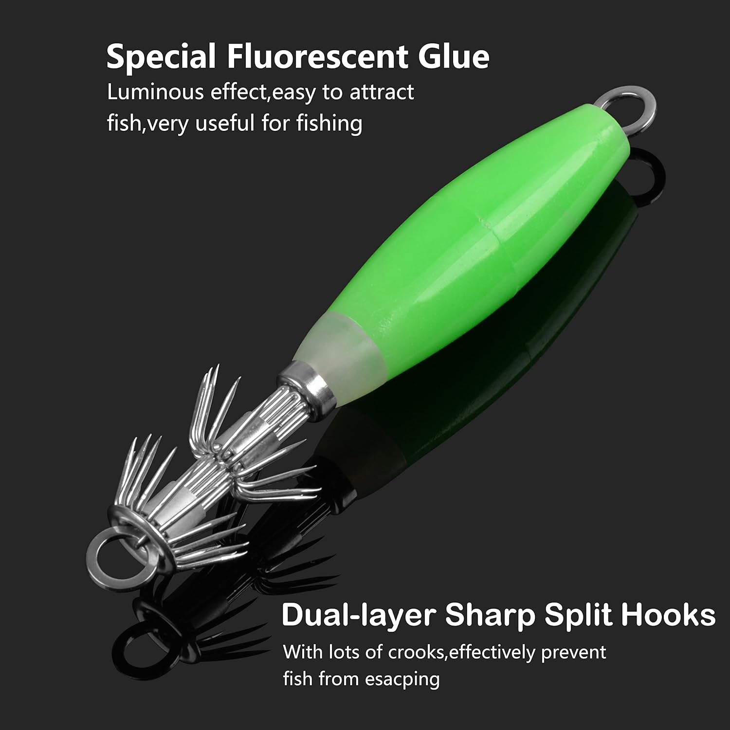 Luminous Squid Jig Hooks Fluorescent Fishing Lure Baits Luminous Cuttlefish Sleeve Jig Octopus Lures Set for Freshwater Saltwater Fishing(8pcs) - Image 4