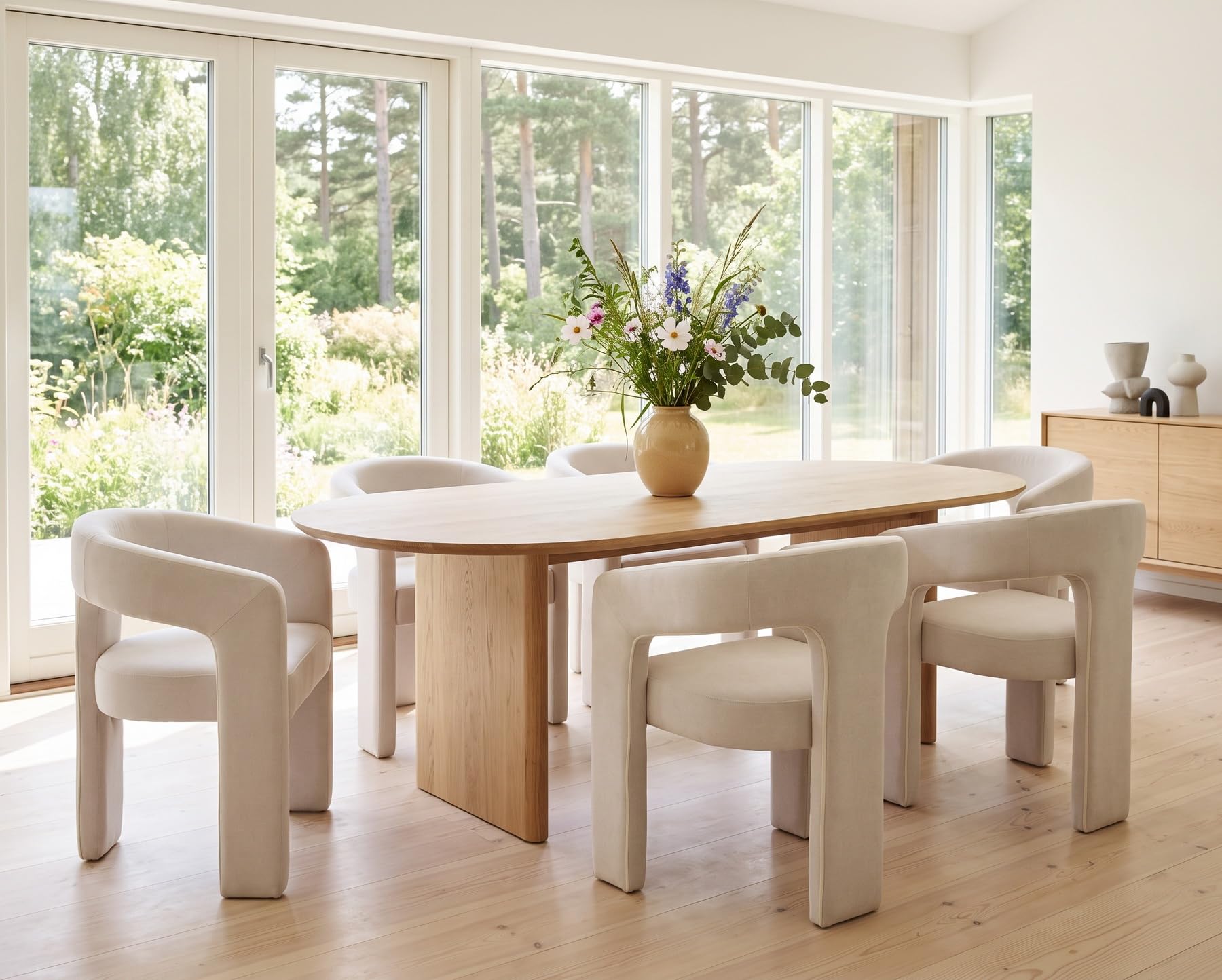 RIVOVA Modern Barrel Dining Chairs Set of 6 in Beige