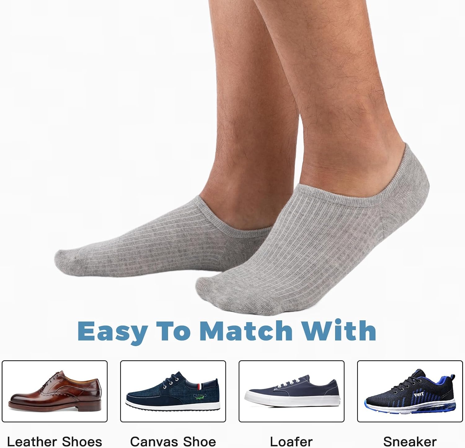 COOVAN No Show Socks for Men 7 Pack Cotton Casual Basic Invisible Socks with Non Slip Grip