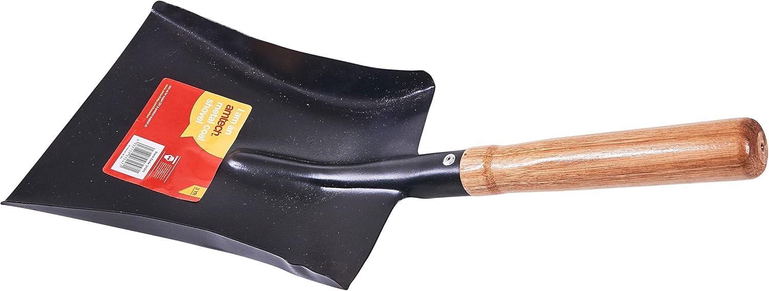 Amtech U1310 Metal Coal Hand Shovel with Wooden Handle for Scooping Coal and Ashes