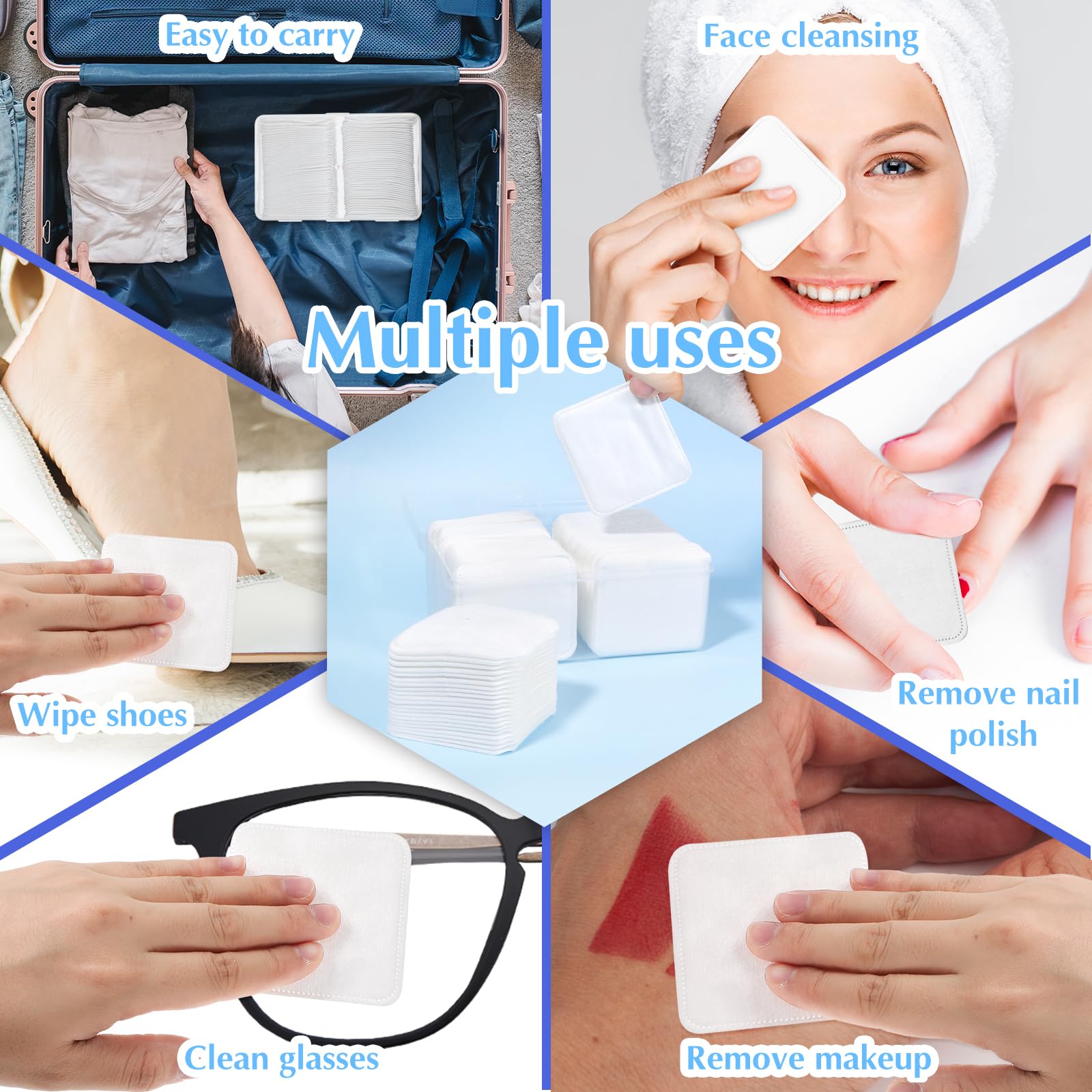 YBEATY 100 Pcs Square Cotton Pads Premium Facial Cotton Pads Makeup Remover Unique Triple Layers Textured Organic Disposable Pair with Makeup Remover for Toner Mask Daily Skin Care - Image 4
