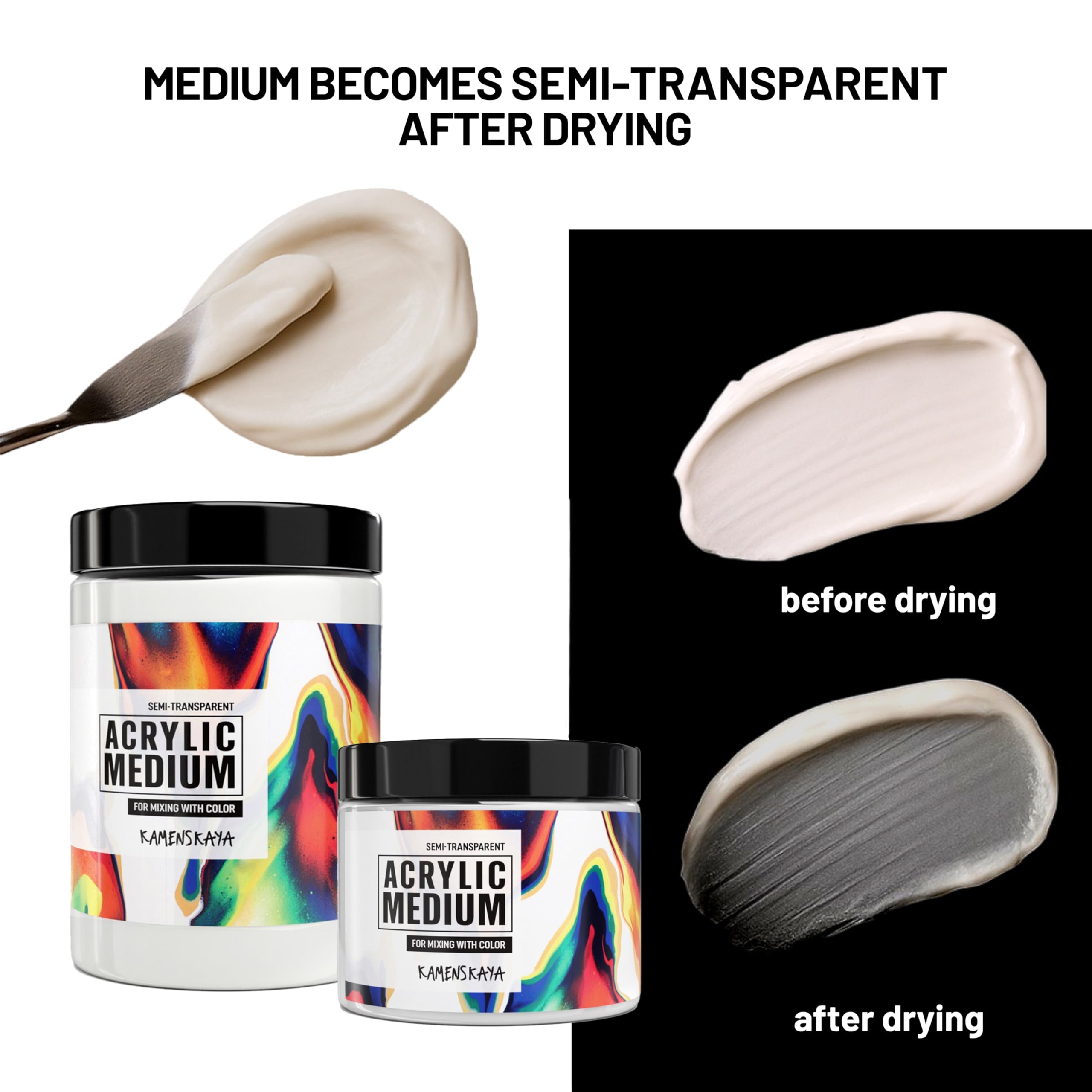 KAMENSKAYA Medium acrilico per pittura – Medium acrilico semitrasparente con finitura satinata – 16,9 fl oz (500 ml)