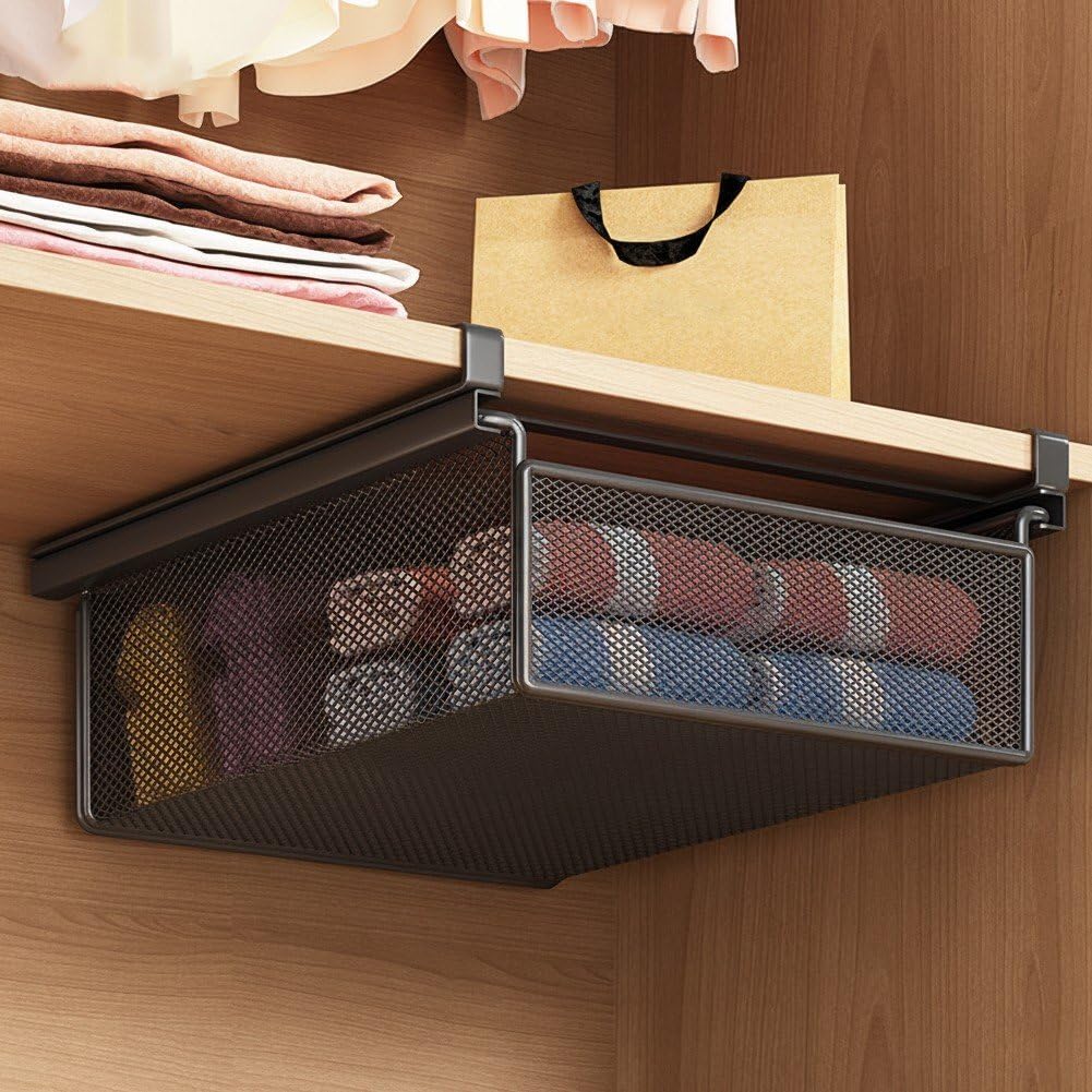 Cestino Sottopensile, Organizer Appendere sotto Il Mobile, Cestino Estraibile per Armadio, Cucina, Credenza, Guardaroba