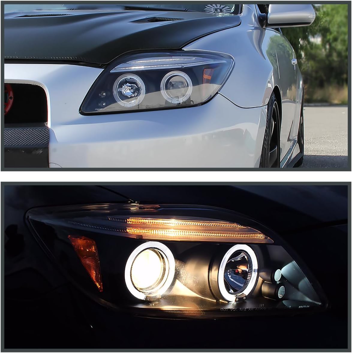 SPEC-D TUNING LED Halo Projector Headlights Black Compatible with 2005-2010 Scion tC, Left + Right Pair Headlamps Assembly