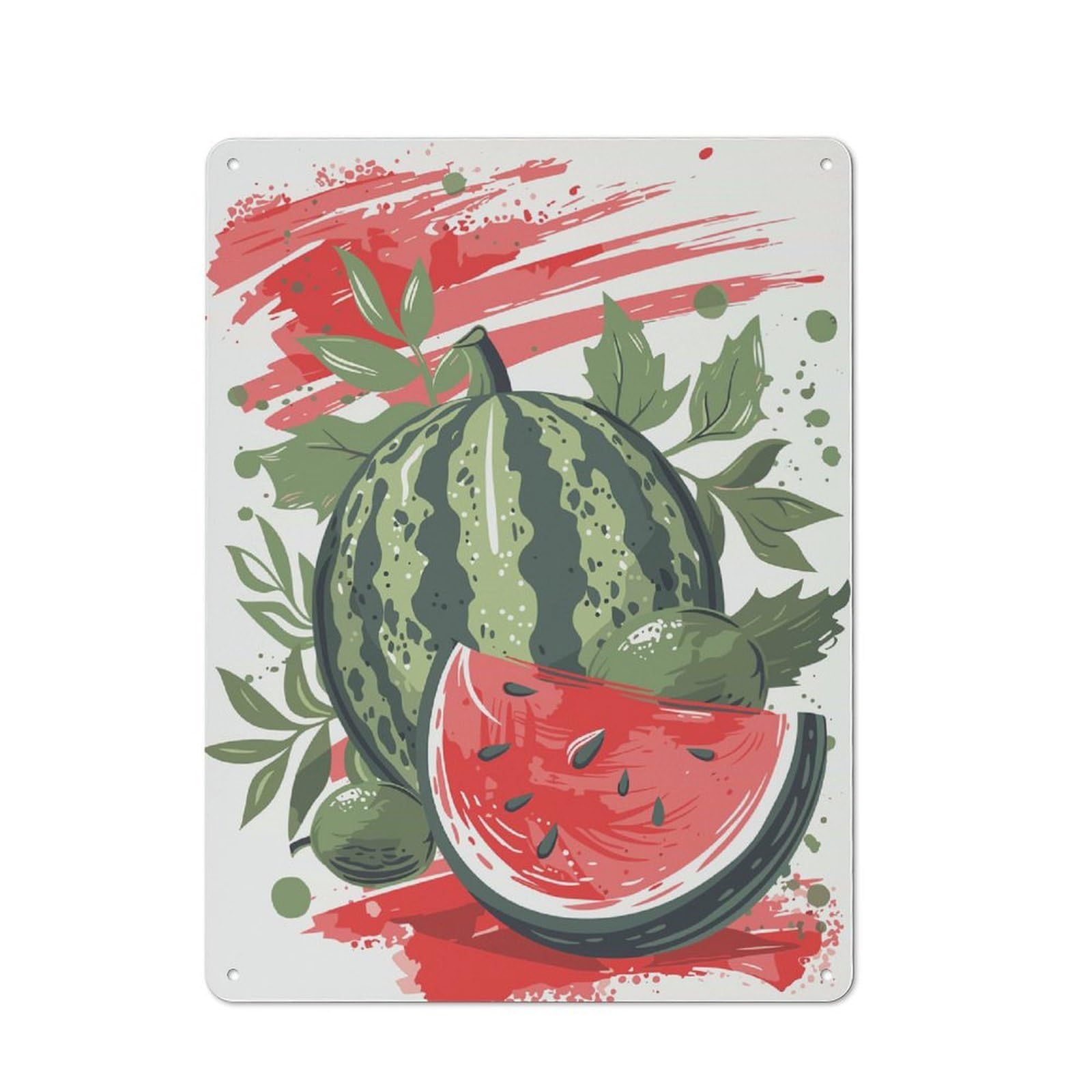 Junmoney Watermelon Illustration Retro Decorative Metal Plaque 40X30cm, Garage Wall Decor For Garage, Workshop, Shed Or Utility Room
